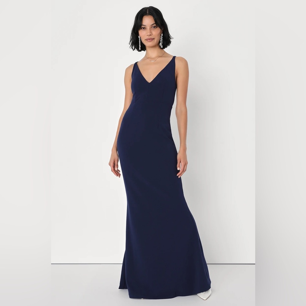 Lulus Melora Navy Blue Sleeveless Maxi V-Neck Dress